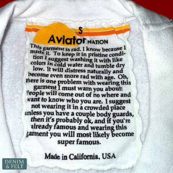 Aviator Nation Rainbow Stitch Sleeve White Crewneck Sweatshirt Small USA Fleece - Picture 14 of 15